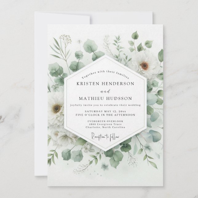 Sage Green Serene Flora Wedding Invitation (Front)