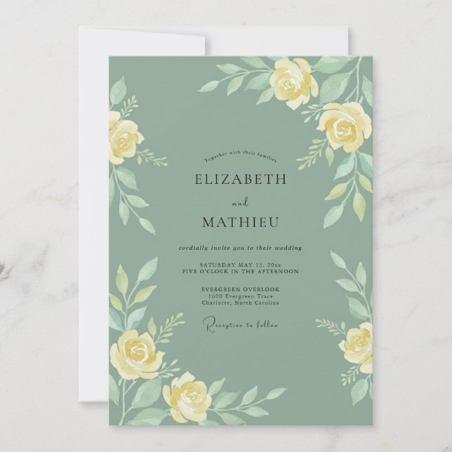 Sage Green Serene Watercolor Wedding Invitation (Front)