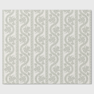 Sage Green Serpentine Floral Stripe, Bone Wrapping Paper
