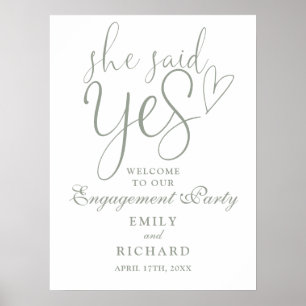 Sage Green She Said Yes Engagement Welcome Sign
