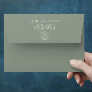 Sage Green Shell Beach Ocean Destination Wedding Envelope