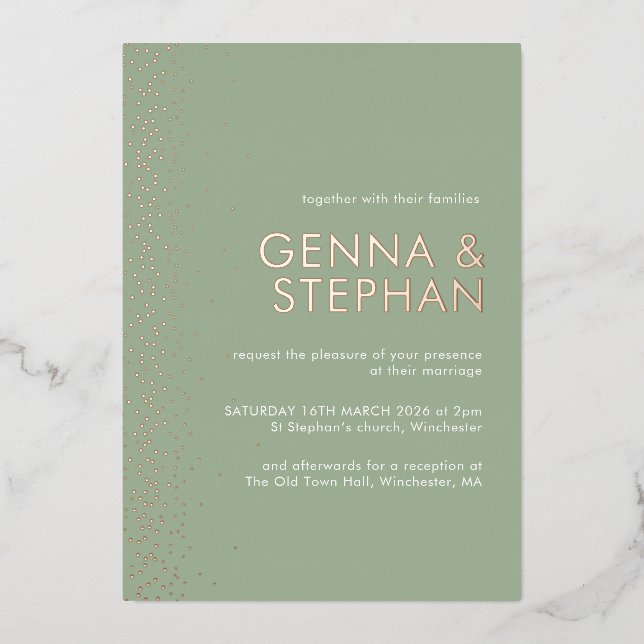 Sage Green Shimmer wedding invitation card (Front)
