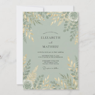 Sage Green Shimmering Woodland Wedding Invitation