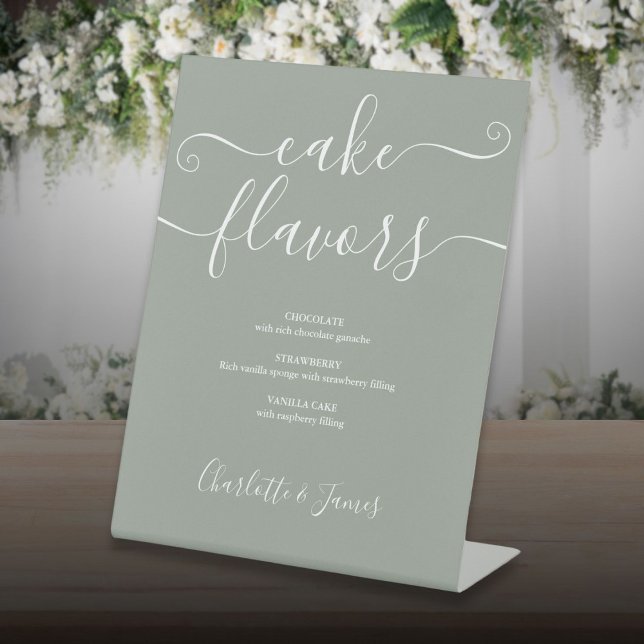 Sage Green Signature Script Cake Flavours Pedestal Sign (Sage Green Signature Script Cake Flavors Pedestal Sign)