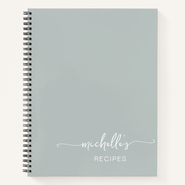 Sage Green Signature Script Cookbook Recipe  Notebook (Front)