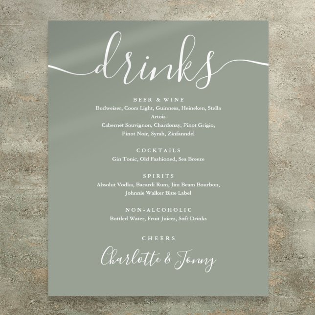 Sage Green Signature Script Drinks Menu Sign (Sage Green Signature Script Drinks Menu Sign)