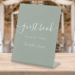 Sage Green Signature Script Guest Book Pedestal Si Pedestal Sign<br><div class="desc">This elegant sage green minimalist guest book sign is perfect for all celebrations. Designed by Thisisnotme©</div>