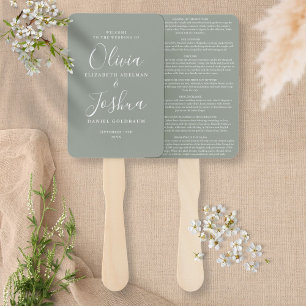 Sage Green Signature Script Jewish Wedding Hand Fan