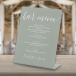 Sage Green Signature Script Wedding Bar Menu Pedestal Sign<br><div class="desc">This elegant sage green minimalist bar menu sign is perfect for all celebrations. Designed by Thisisnotme©</div>