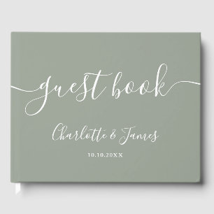Sage Green Signature Script Wedding Guest Book