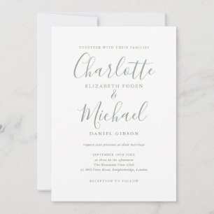 Sage Green Signature Script Wedding Invitation