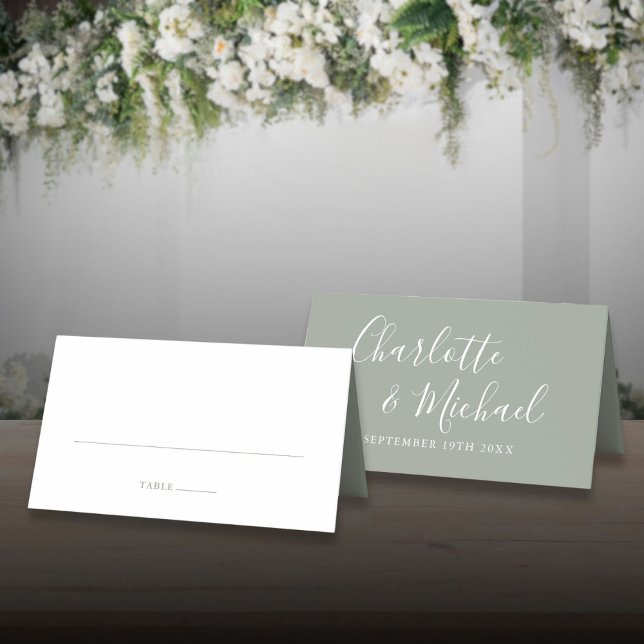 Sage Green Signature Script Wedding Place Card (Sage Green Signature Script Wedding Place Card)