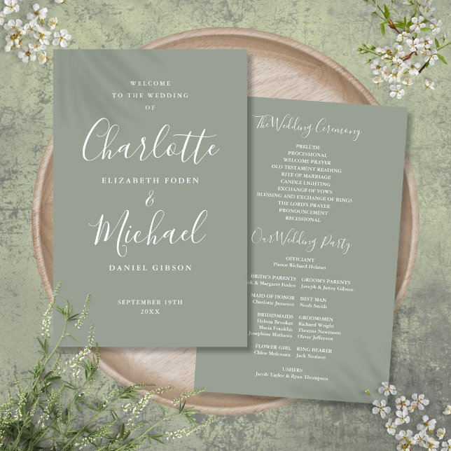 Sage Green Signature Script Wedding Program (Sage Green Signature Script Wedding Program)