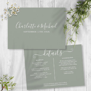 Sage Green Signature Wedding Details Information Enclosure Card