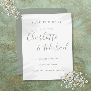Sage Green Signature Wedding Save The Date Postcard