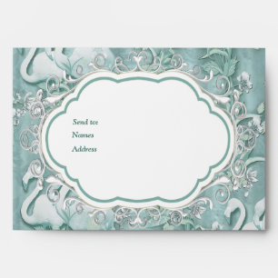 Sage green silk drapes & flamingos flowers envelope