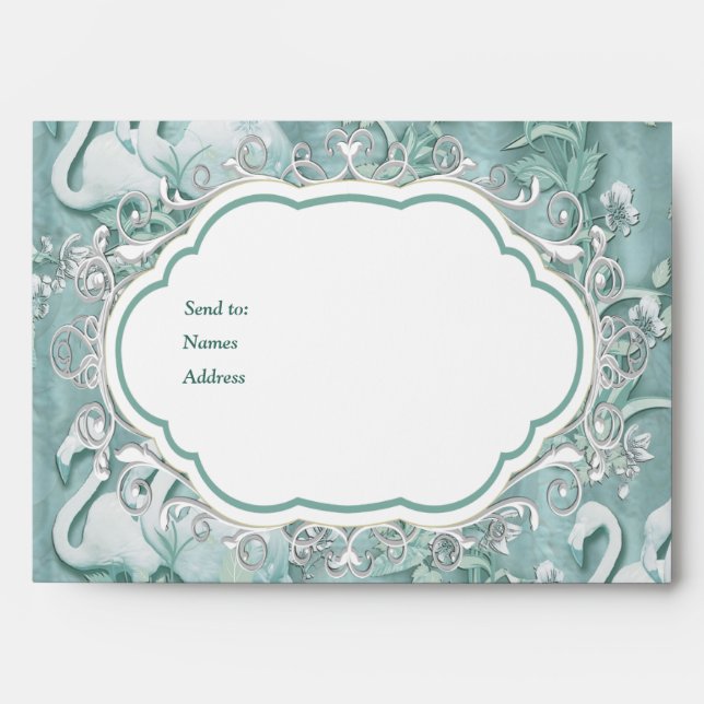 Sage green silk drapes & flamingos flowers envelope (Front)
