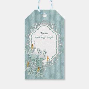 Sage green silk drapes & flamingos flowers gift tags