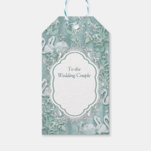 Sage green silk drapes & flamingos flowers gift tags