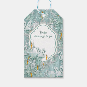 Sage green silk drapes & flamingos flowers gift tags