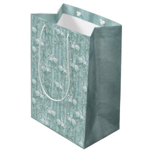 Sage Green Silk Drapes & Flamingos Flowers Medium Gift Bag