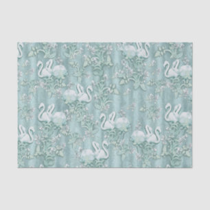 Sage green silk drapes & flamingos flowers tissue paper