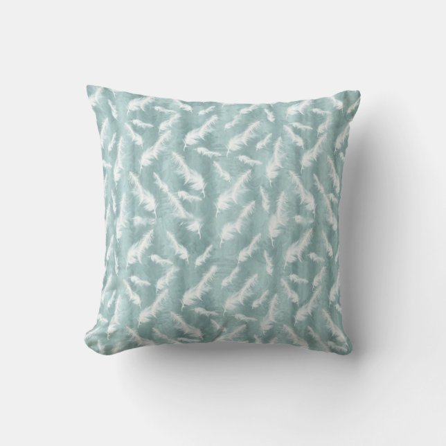 Sage Green Silk Drapes & White Feathers Cushion (Front)