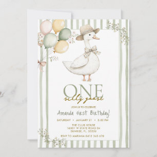 Sage Green Silly Goose 1st Birthday Invitation
