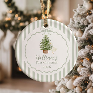 Sage Green Silly Goose Baby First Christmas Ceramic Tree Decoration