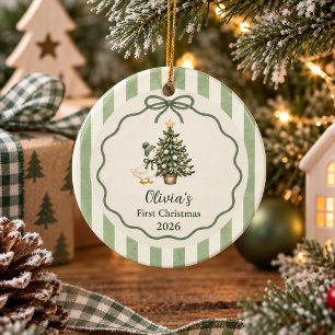 Sage Green Silly Goose Baby First Christmas Ceramic Tree Decoration