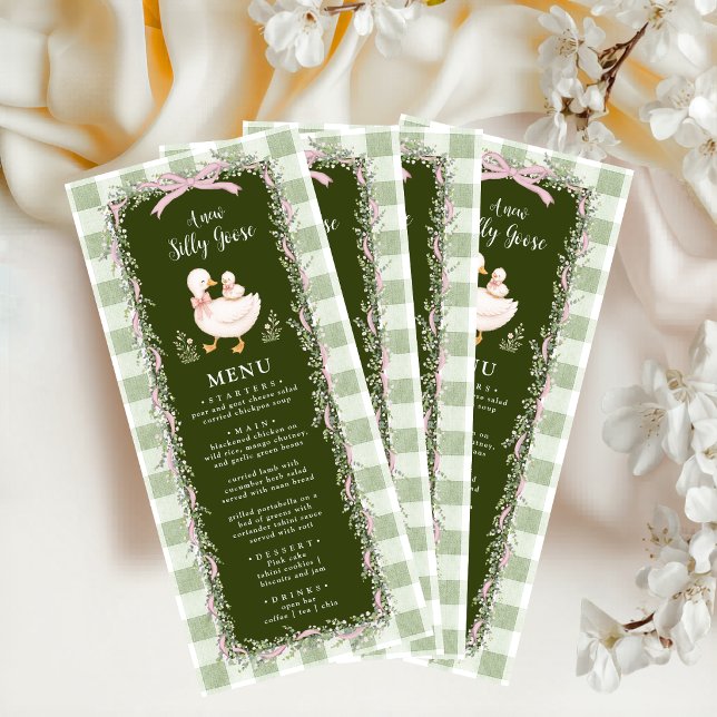 Sage Green Silly Goose Baby Shower Menu Gingham (Creator Uploaded)