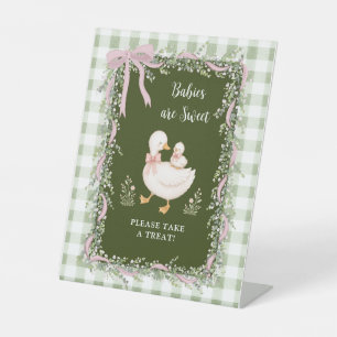 Sage Green Silly Goose Pink Bow Babies Are Sweet Pedestal Sign