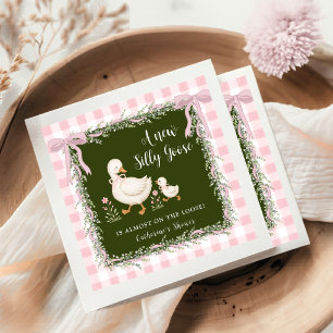 Sage Green Silly Goose Pink Gingham Baby Shower Napkin