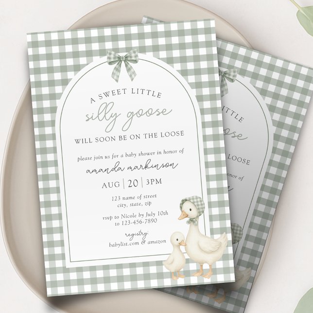 Sage Green Silly Goose Storybook Baby Shower Invitation (Creator Uploaded)