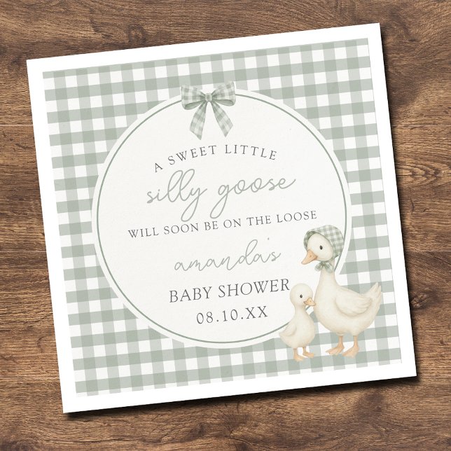 Sage Green Silly Goose Storybook Baby Shower Napkin (Creator Uploaded)
