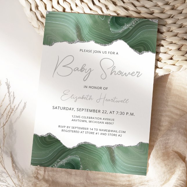 Sage Green Silver Agate Baby Shower Invitation (Creator Uploaded)