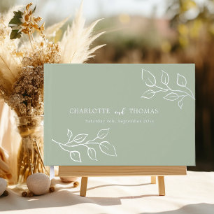 Sage green silver botanical wedding  guest book