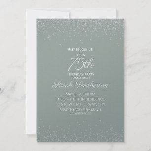 Sage Green Silver Diamond Glitter 75th Birthday Invitation