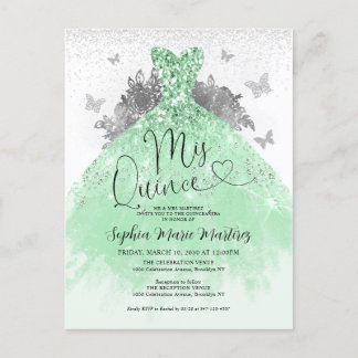 Sage Green Silver Dress Mis Quince Quinceañera Postcard
