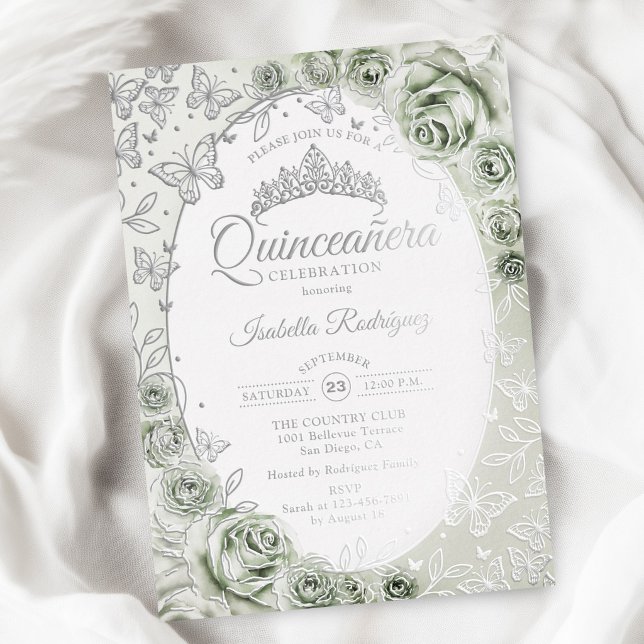 Sage Green Silver Floral Quinceanera (Creator Uploaded)