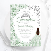 Sage Green Silver Floral Quinceanera