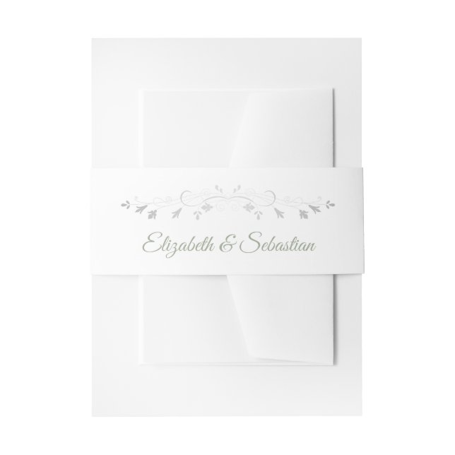 Sage Green Silver Flourish Elegant Wedding Invitation Belly Band (Front Example)