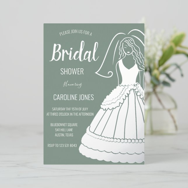 Sage Green Silver Foil Elegant Dress Bridal Shower (Standing Front)