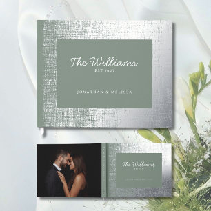 Sage Green Silver Foil Guest Book Photo Guestbook