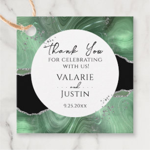 Sage Green Silver Glitter Marble Thank You Favour Tags