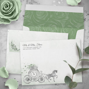 Sage Green Silver Princess Carriage Return Address Envelope