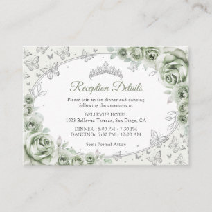 Sage Green Silver Quinceanera Reception Details Enclosure Card