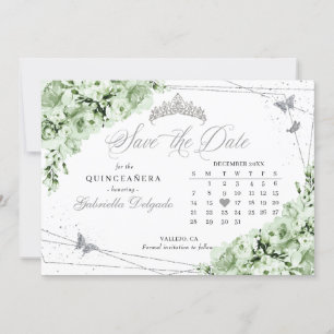 Sage Green & Silver Quinceañera Save The Date Invitation