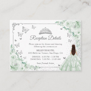 Sage Green Silver Quincenarea Reception Details Enclosure Card