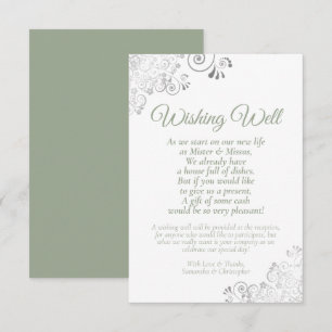 Sage Green Silver White Wedding Wishing Well Poem Enclosure Card